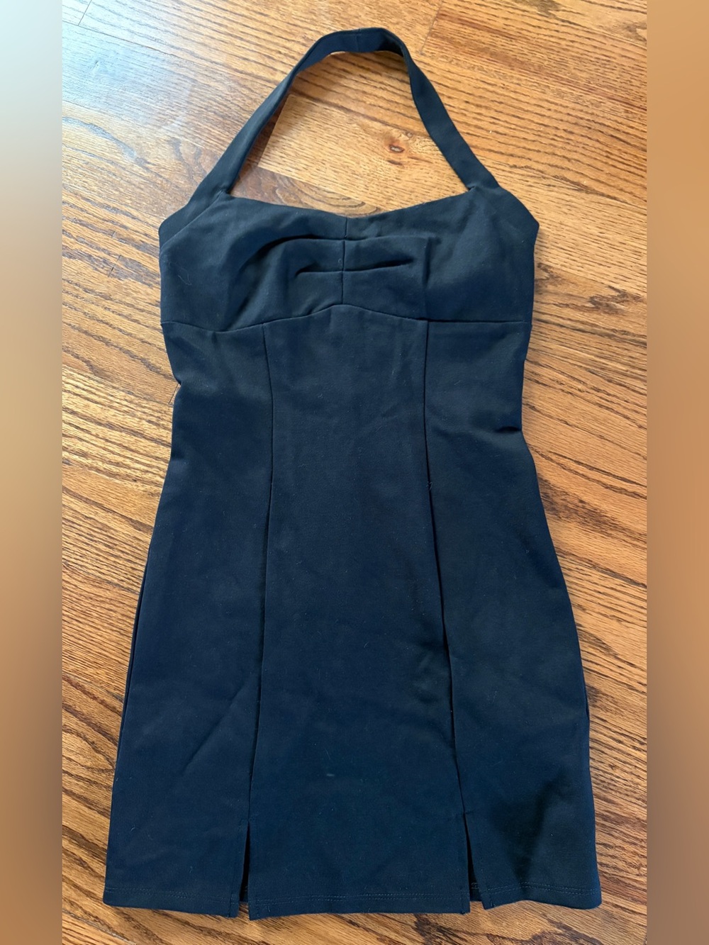 Cute stretchy black mini halter’s neck dress